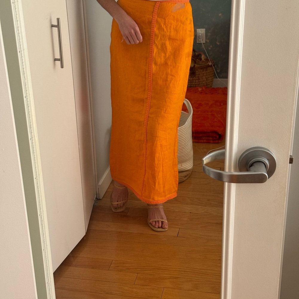 Magaschoni Linen Orange Maxi Skirt